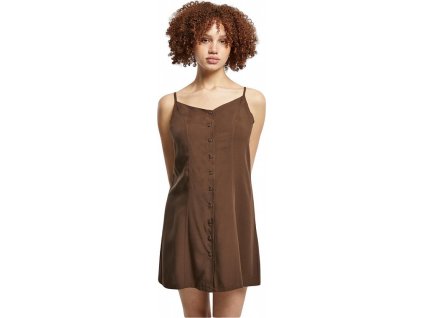 Mini šaty z viskózy s knoflíky po celé délce Urban Classics (Barva hnědá, Velikost 3XL)