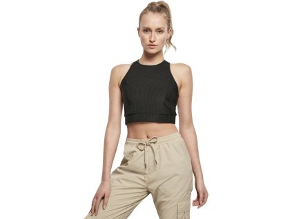 Lesklý žebrovaný crop top Urban Classics (Barva černá, Velikost L)