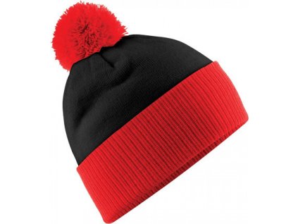 Dvoubarevná čepice Snowstar® s bambulí (Barva černá - červená výrazná)