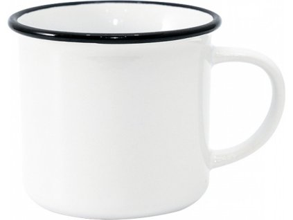Smaltovaný plechový bílý hrnek 18 Oz - černý lem