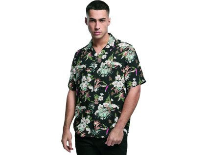 Letní plážová pánská košile z lehké viskózy Urban Classics (Velikost 3XL, Barva černá tropická)