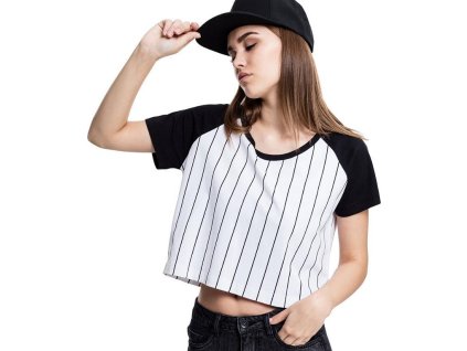 Oversize crop top tričko ve stylu baseballového dresu (Barva bílá - černá, Velikost L)