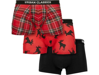 Pánské spodní prádlo boxerky Urban Classics, 3 balení (Velikost 3XL, Barva red plaid aop+moose aop+blk)