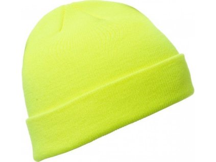 Pletená čepice EVEREST s ohrnutím a modelovanou přední části (Barva žlutá fluorescentní)