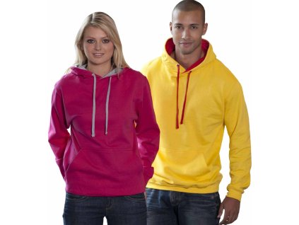 Unisex týmová kontrastní klokánka s kapucí (Barva růžová světlá - bílá, Velikost L)