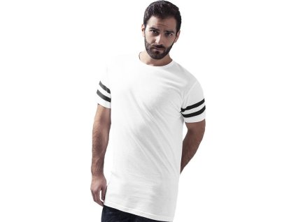 Bavlněné tričko se dvěmi pruhy na rukávu (Barva černá - bílá, Velikost 4XL)