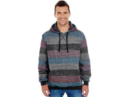 Pánský svetr s tištěnými pruhy a klokánkou Burnside (Barva Lt. Blue - Black (Striped), Velikost 3XL)