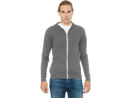 Lehká unisex mikina s kapucí a zipem Triblend (Barva modrá melír, Velikost L)
