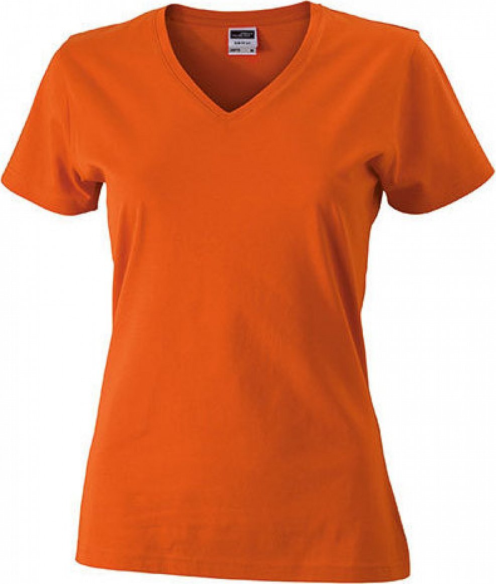 James & Nicholson Dámské bavlněné slim-fit tričko do véčka Barva: oranžová tmavá, Velikost: M JN972