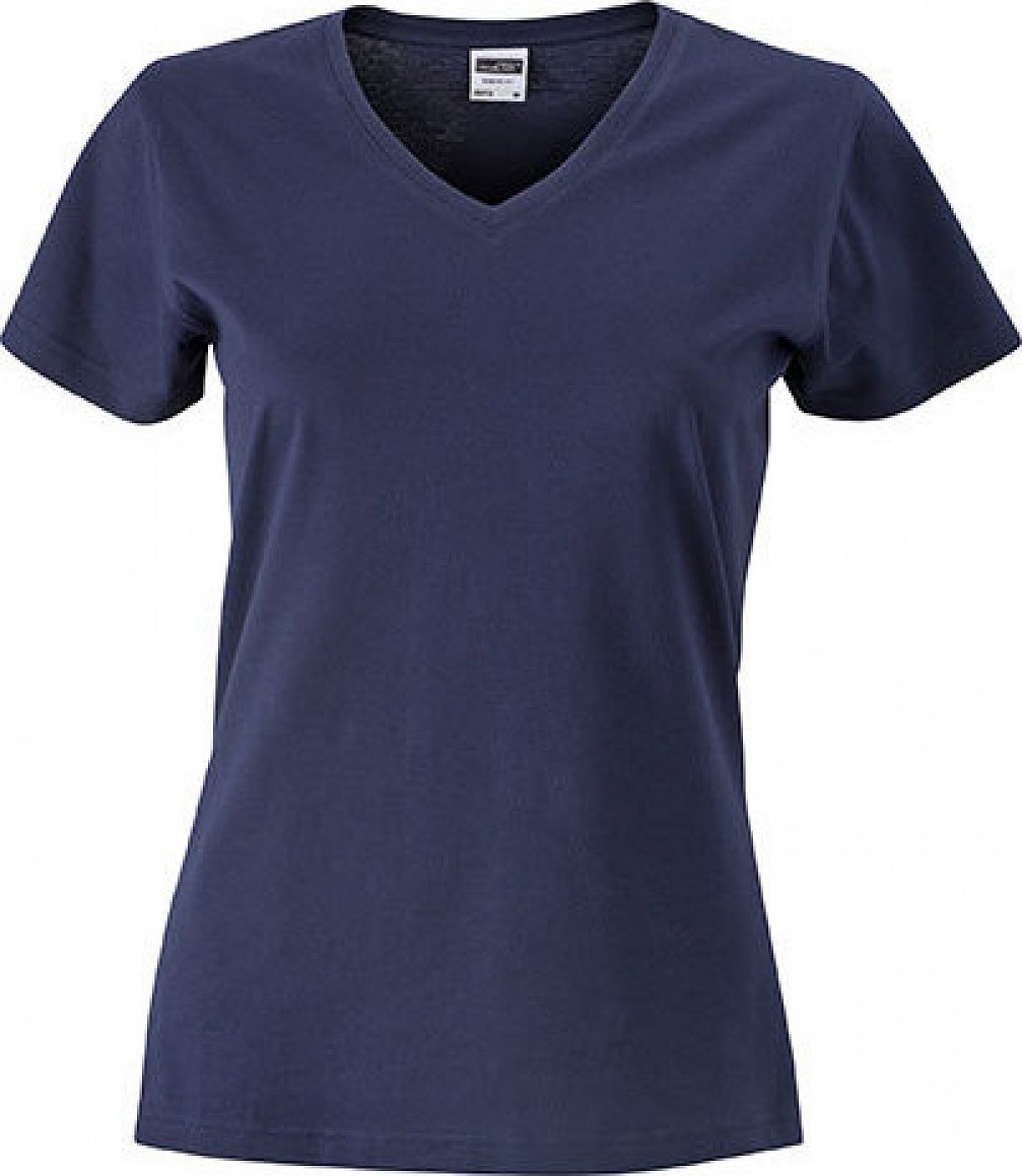 James & Nicholson Dámské bavlněné slim-fit tričko do véčka Barva: modrá námořní, Velikost: M JN972