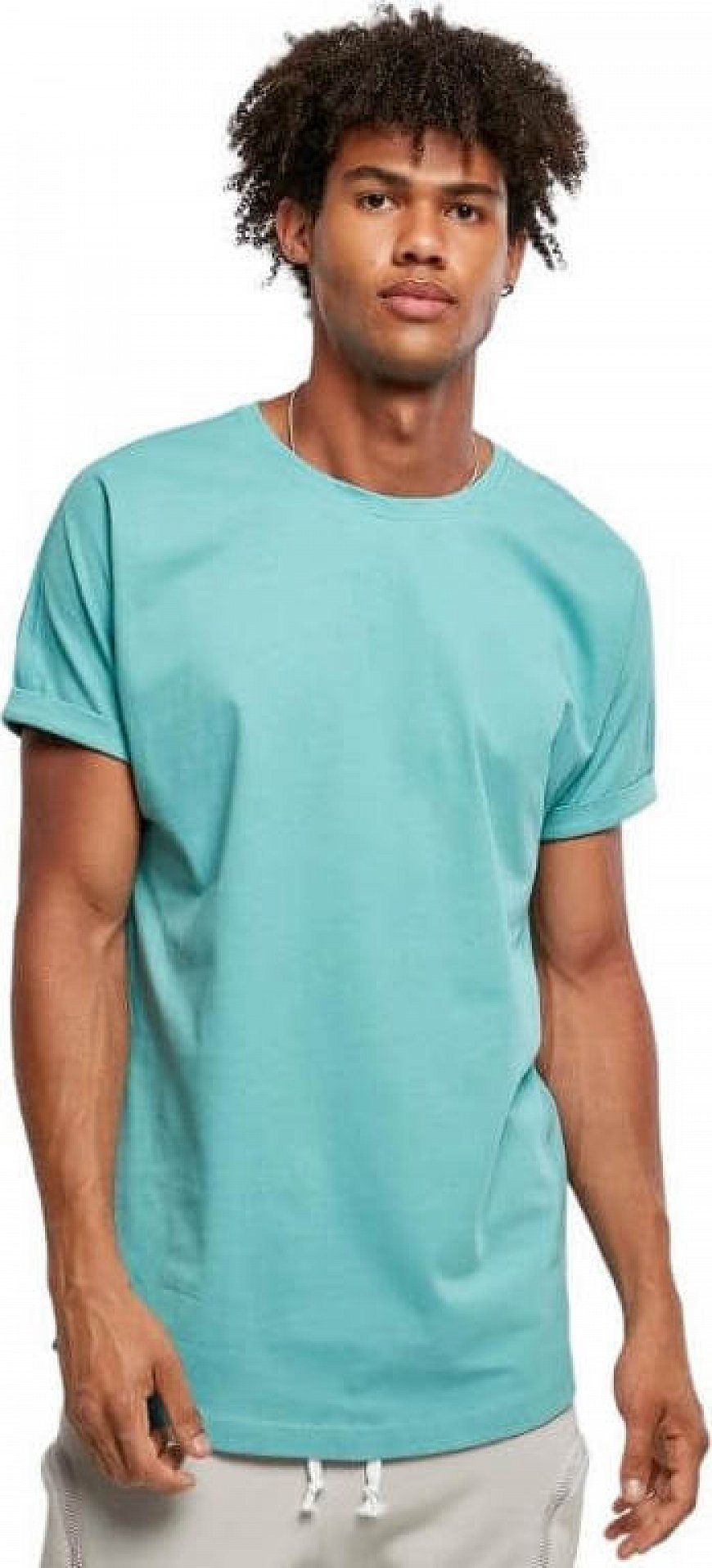Prodloužené bavlněné triko Urban Classics s ohrnutými rukávy Barva: glass, Velikost: 3XL