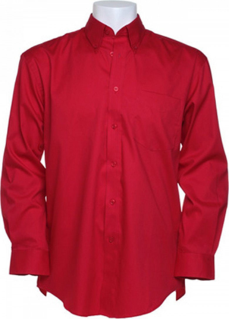 Kustom Kit Pánská korporátní oxford košile s kapsičkou a dlouhým rukávem 85% bavlna Barva: Červená, Velikost: 4XL = 50,5cm obvod límce K105