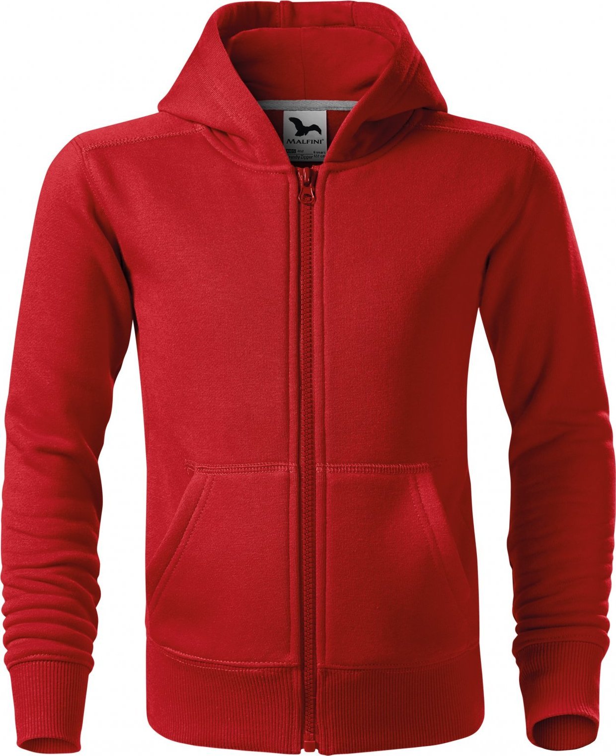 MALFINI® Dětská směsová celopropínací mikina Trendy s kapucí 300 g/m Barva: Červená, Velikost: 146 cm/10 let