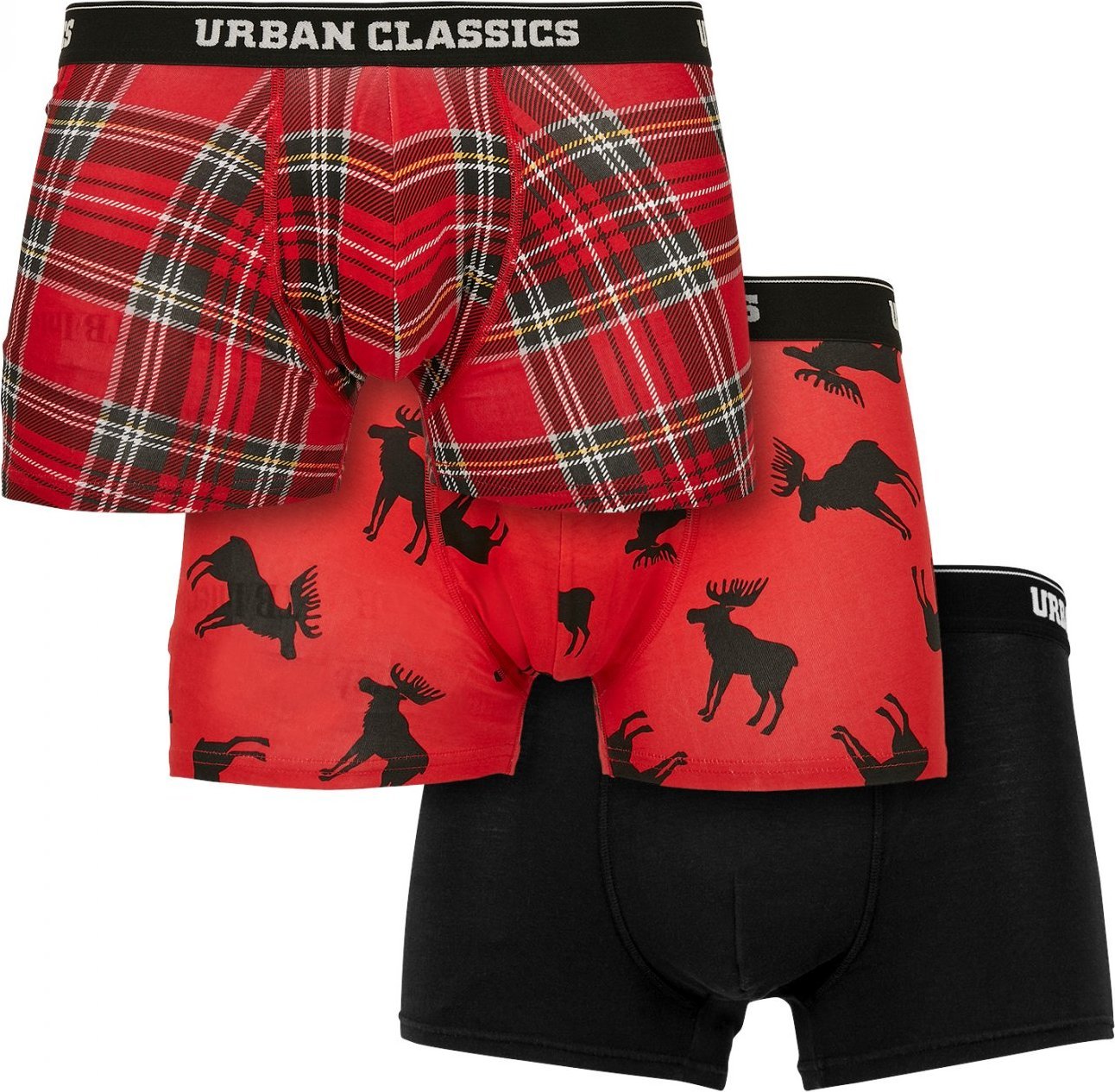 Pánské spodní prádlo boxerky Urban Classics, 3 balení Barva: kárované - vzor - černé, Velikost: 5XL