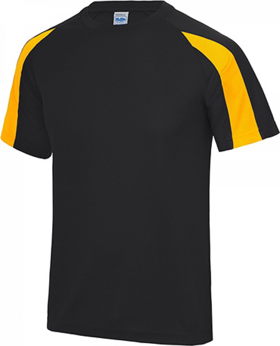 Sportovní tričko Just Cool s kontrastním pruhem na rukávu Barva: černá zlatá, Velikost: M JC003