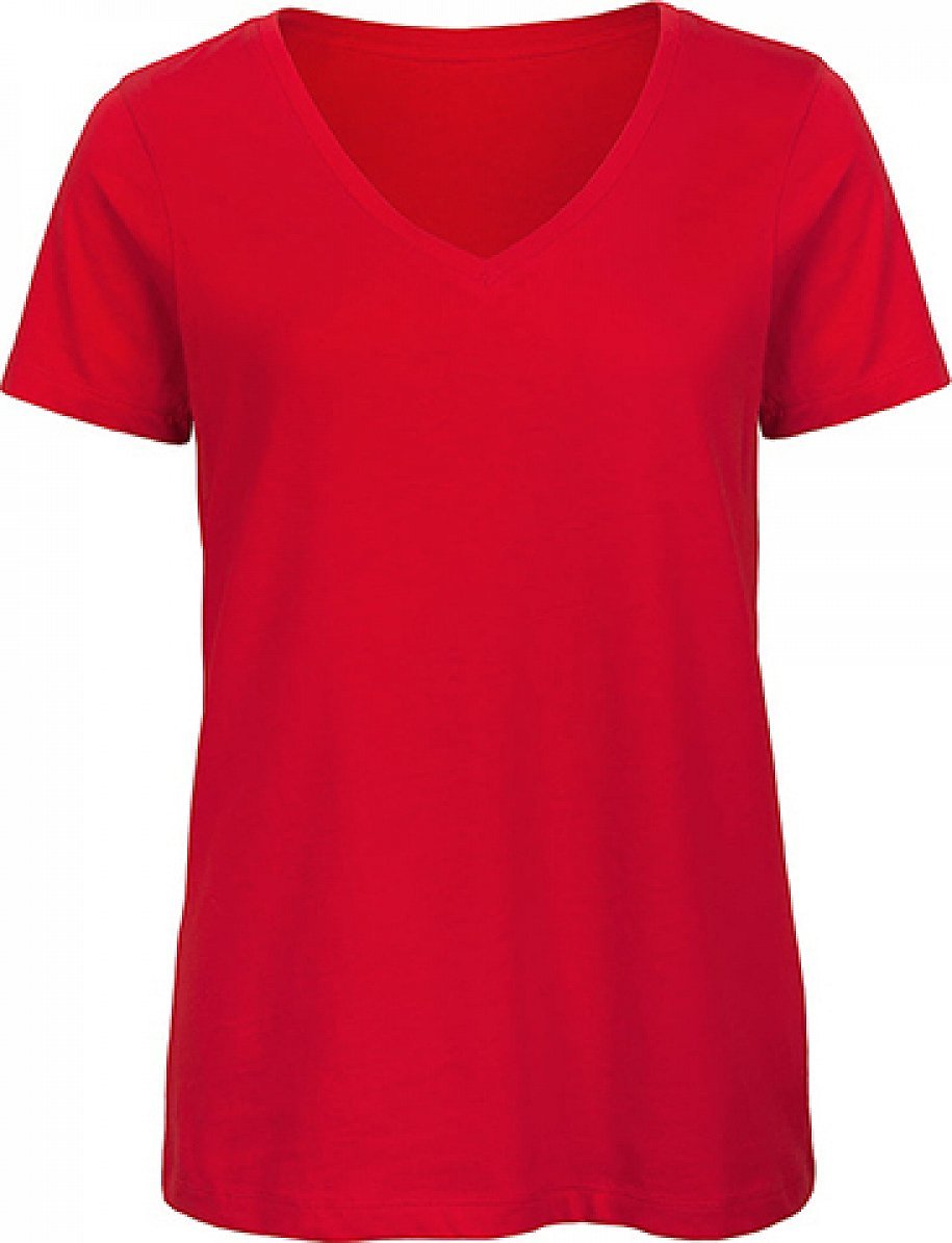 B&C Tričko z organické bavlny Inspire s výstřihem do véčka Barva: Červená, Velikost: XXL BCTW045