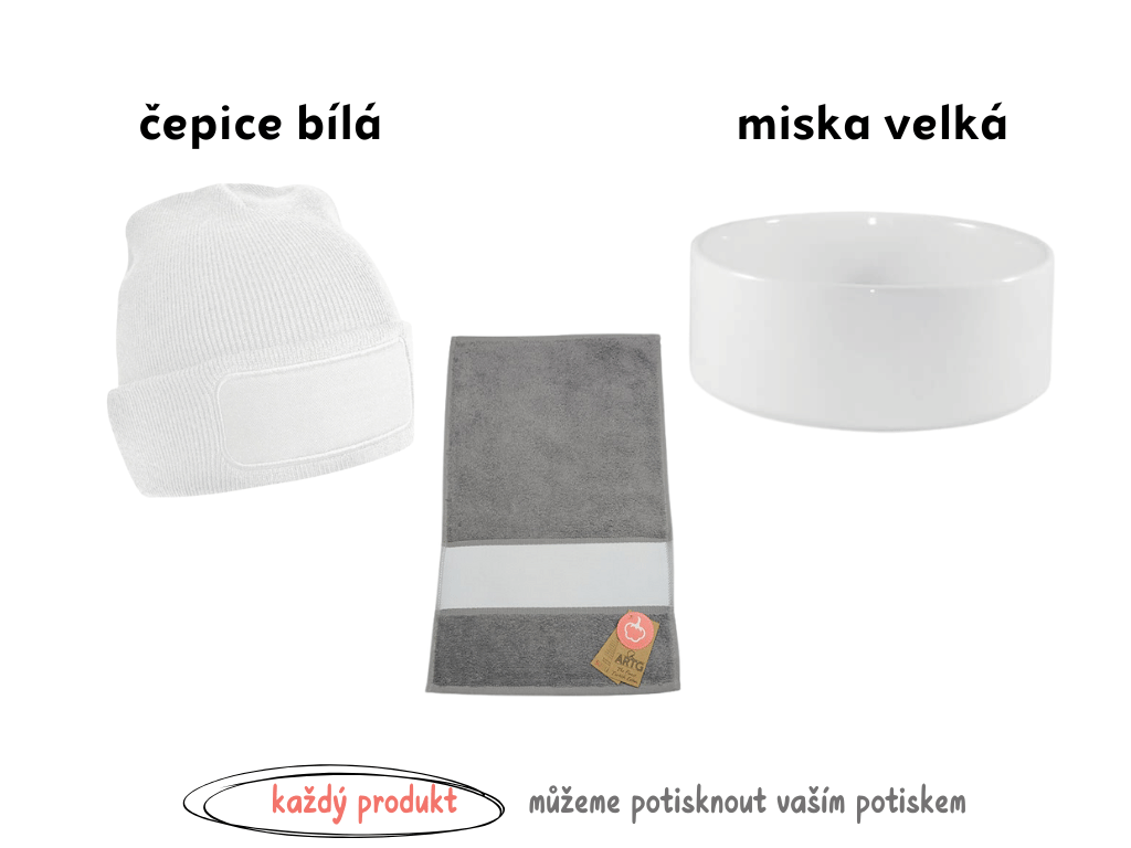 cistytriko Pejskařský set: Pohoda doma i venku Velikost misky: miska velká, objem 1100 ml, Barva čepice: bílá čepice + vlastní potisk na všechny produkty v ceně