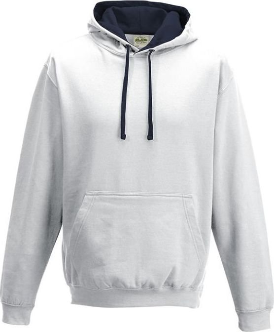 Just Hoods Unisex týmová kontrastní klokánka s kapucí Barva: bílá - modrá námořní, Velikost: L JH003