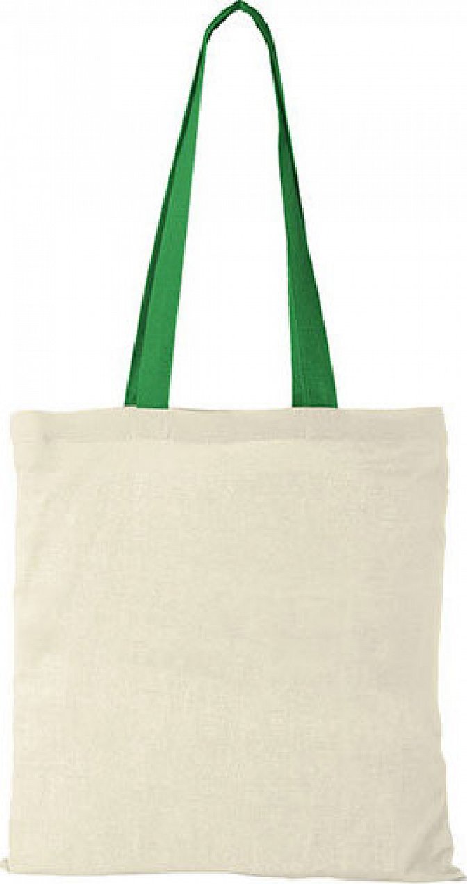 Plátěná taška Nevada s barevným držadlem Printwear Barva: Natural-Bright Green, Velikost: 38 x 42 cm NT110N