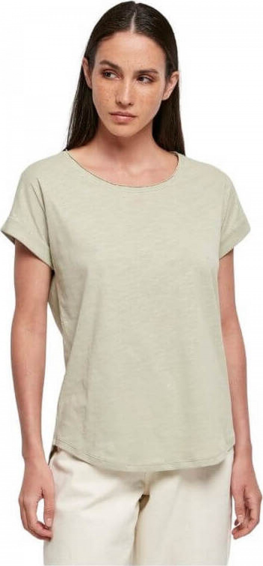 Dámské tričko slub s prodlouženým zadním dílem Build Your Brand Barva: Soft Salvia, Velikost: 3XL BY036