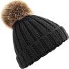 Dětský kulich Pom Pom s chlupatou umělou bambulí Beechfield černá