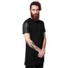 Prodloužené pánské triko Urban Classics s koženkovými rukávy (Velikost L, Barva černá - černá)