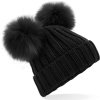 Čepice s manžetou a dvojitou bambulí Pop Pom z umělé kožešiny (Barva černá)