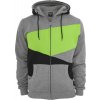Barevná mikina s kapucí na zip Zig Zag Urban Classics (Velikost 3XL, Barva šedá - černá - limetková)