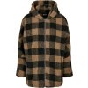 Dámská kostkovaná oversize bunda s vnitřním kožíškem (Velikost 3XL, Barva šedohnědá - černá)
