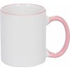 Bílý keramický hrnek s růžovým lemem a uchem AveTech