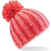 Čepice Aurora Pom Pom s bambulí Beechfield korálová