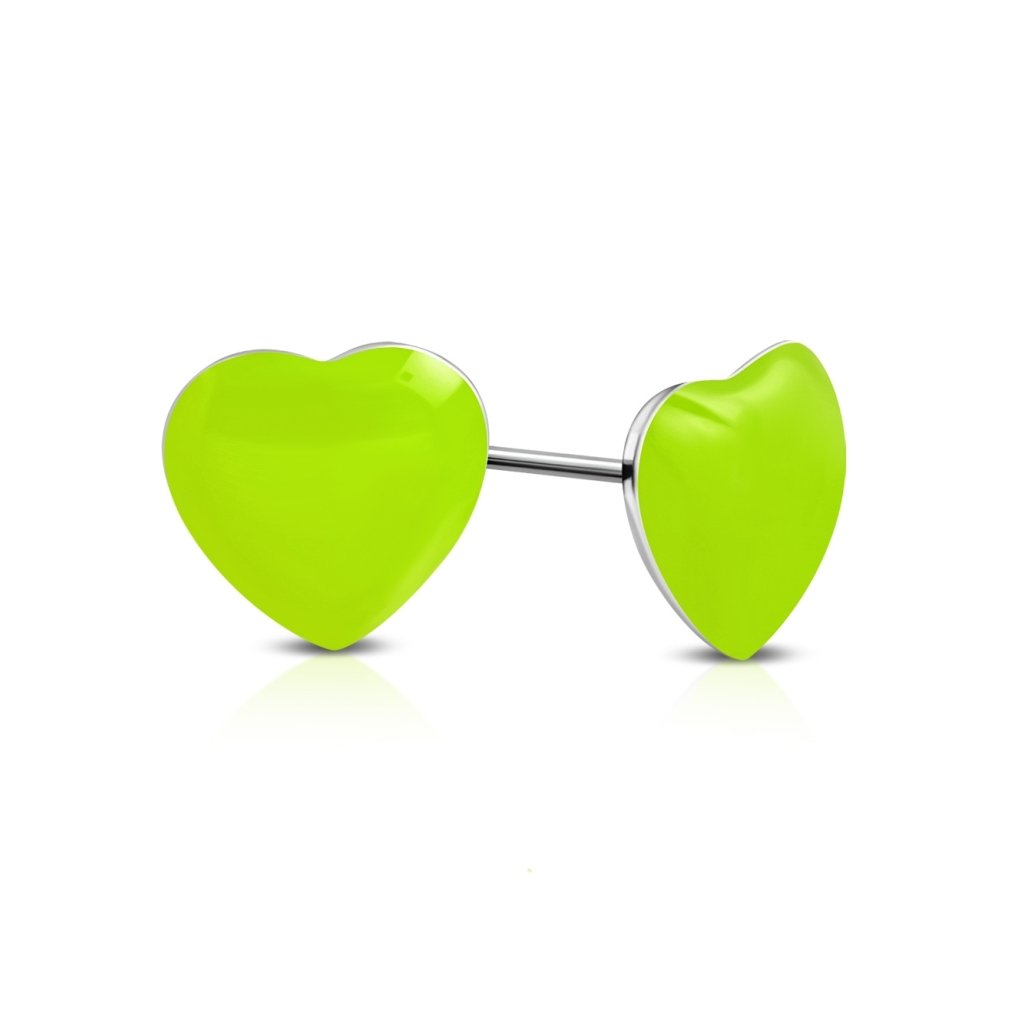 Náušnice srdiečka z chirurgickej ocele Summer Love - zelené