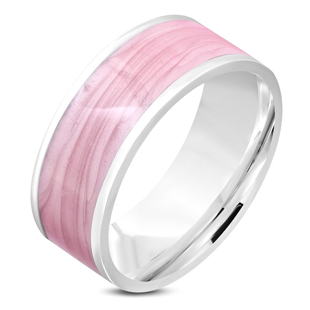 Oceľový prsteň obrúčka zdobený ružovým smaltom/prstene z chirurgickej ocele