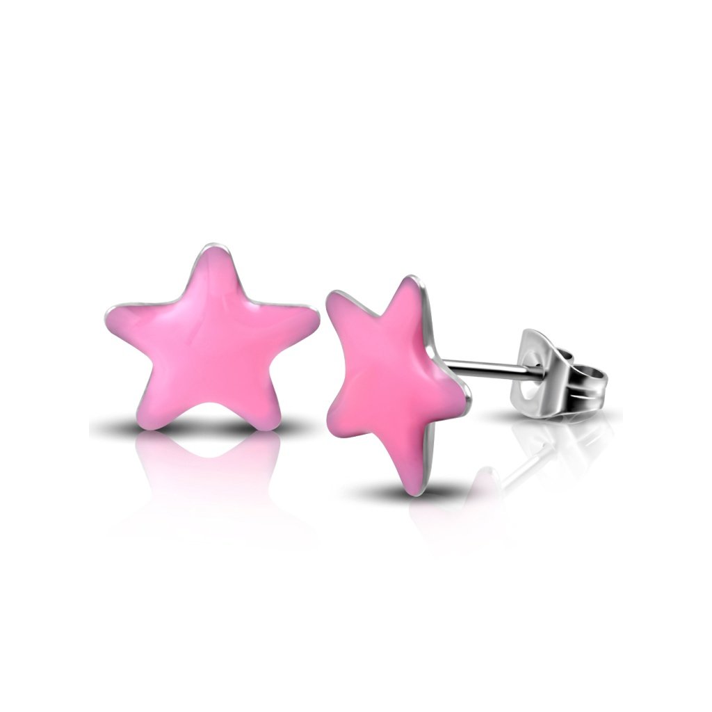 Dámske oceľové náušnice malé hviezdičky - ružové