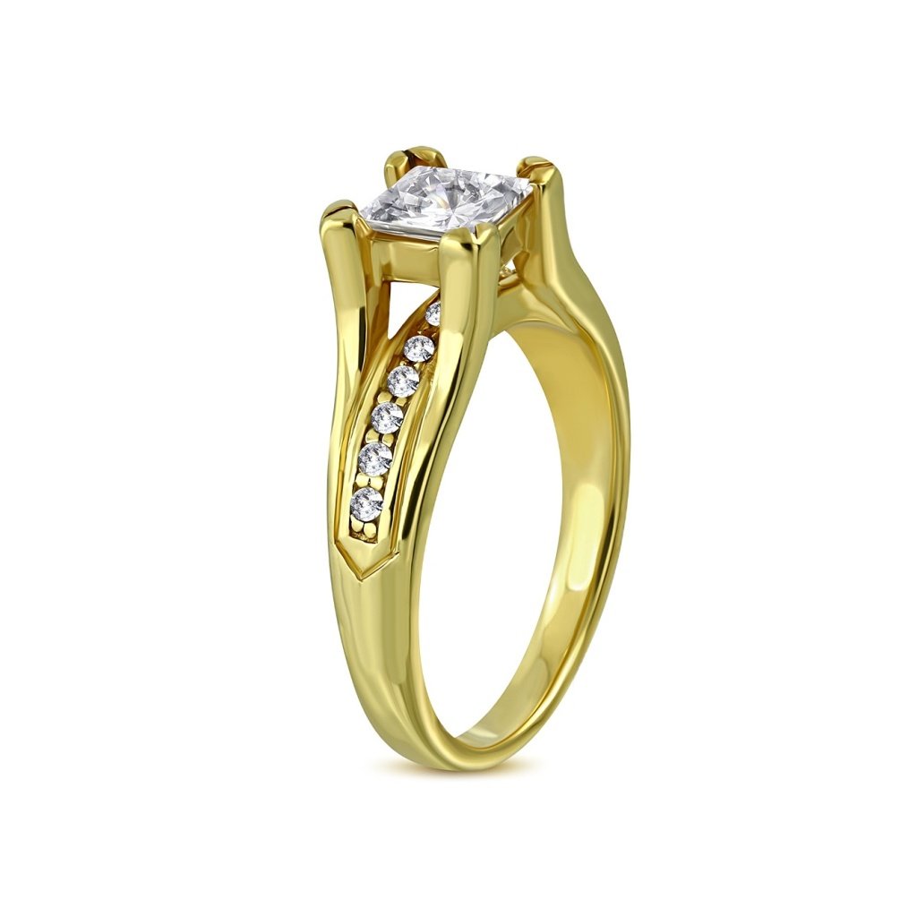 Dámsky prsteň z ocele v zlatom prevedení so štvorcovým očkom/Prstene z chirurgickej ocele