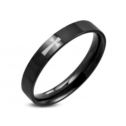 Prsteň obrúčka z ocele v čiernej farbe s krížom/Prstene z chirurgickej ocele
