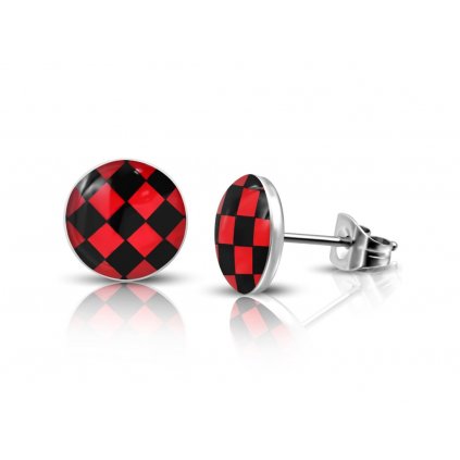Náušnice z akrylu a ocele Chess červeno-čierne