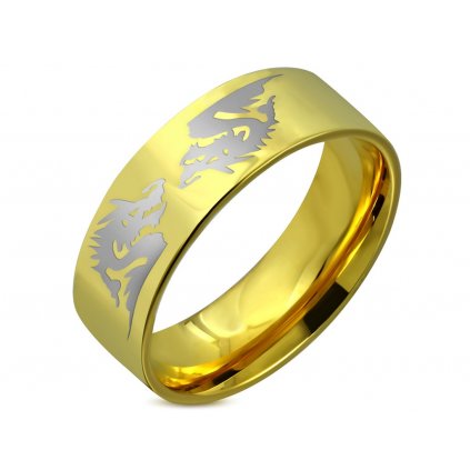 Prsteň z ocele v zlatej farbe s dvomi drakmi/Prstene z chirurgickej ocele