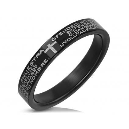 Oceľový prsteň obrúčka v čiernej farbe s modlitbou/Prstene z chirurgickej ocele