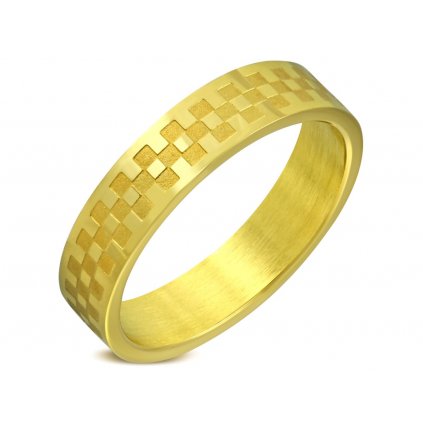 Prsteň obrúčka z ocele vzor šachovnica v zlatom prevedení/Prstene z chirurgickej ocele