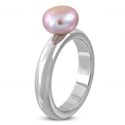 Prsteň s bledoružovou perlou/prstene z chirurgickej ocele