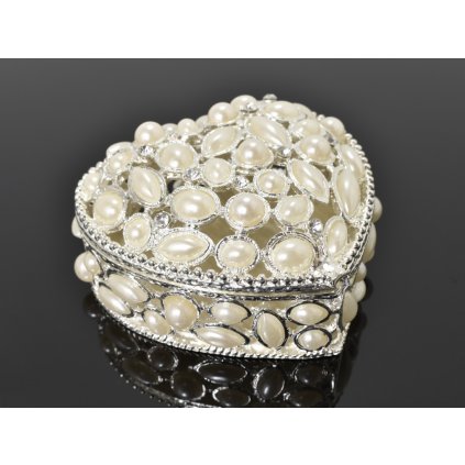 Ozdobná šperkovnica v tvare srdca s bielymi perlami- Violeta II.