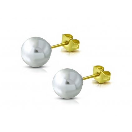 Dámske náušnice perličky v zlatom prevedení z chirurgickej ocele