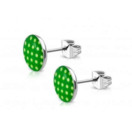 Dámske oceľové náušnice zelené s bodkami Dots