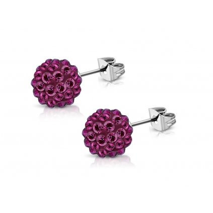Náušnice Shamballa fialovo ružové - 6 mm