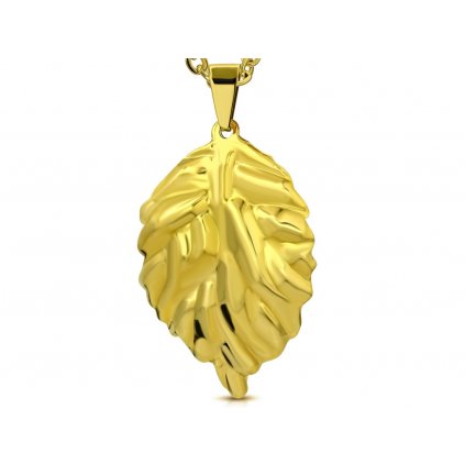 Dámska retiazka s príveskom z ocele v zlatej farbe Golden Leaf II.