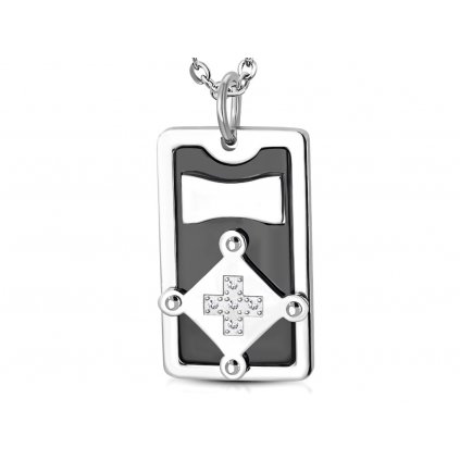 Pánska oceľová retiazka s príveskom platnička s krížom s očkami