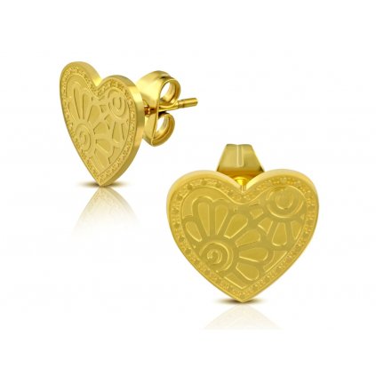 Dámske náušnice v tvare srdca s kvetmi v zlatej farbe Floriána