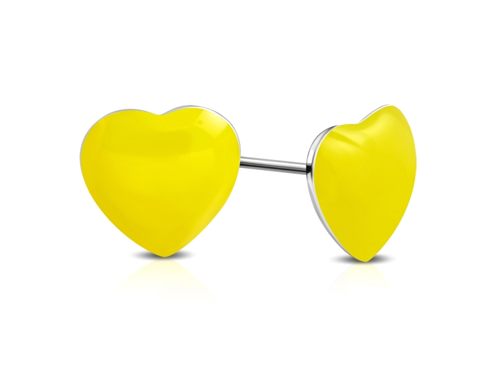 Náušnice srdiečka z chirurgickej ocele Summer Love - žlté
