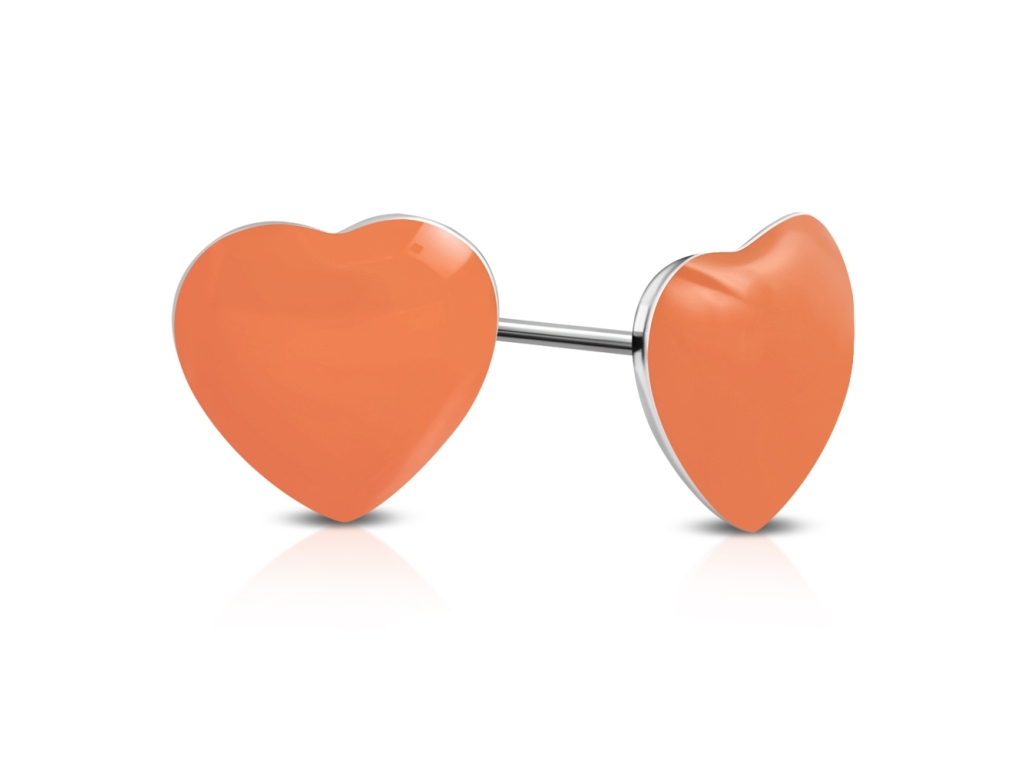 Náušnice srdiečka z chirurgickej ocele Summer Love - oranžové